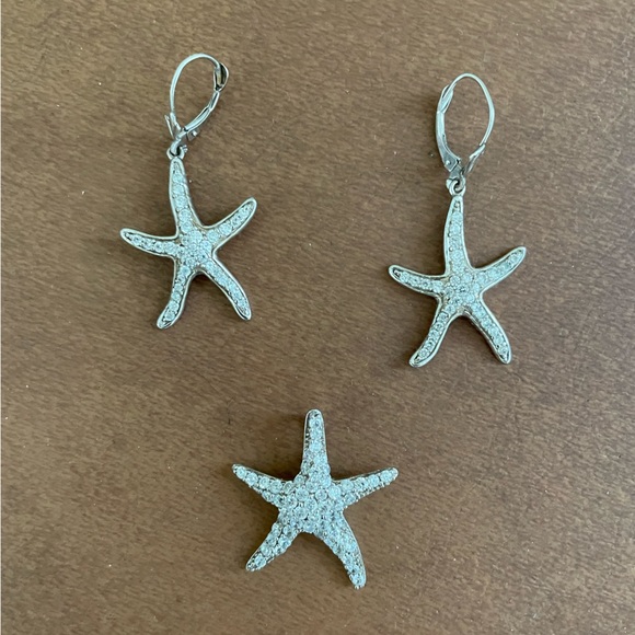 Sterling Silver 925 and crystal starfish pendant and drop earrings- boutique - Picture 2 of 16